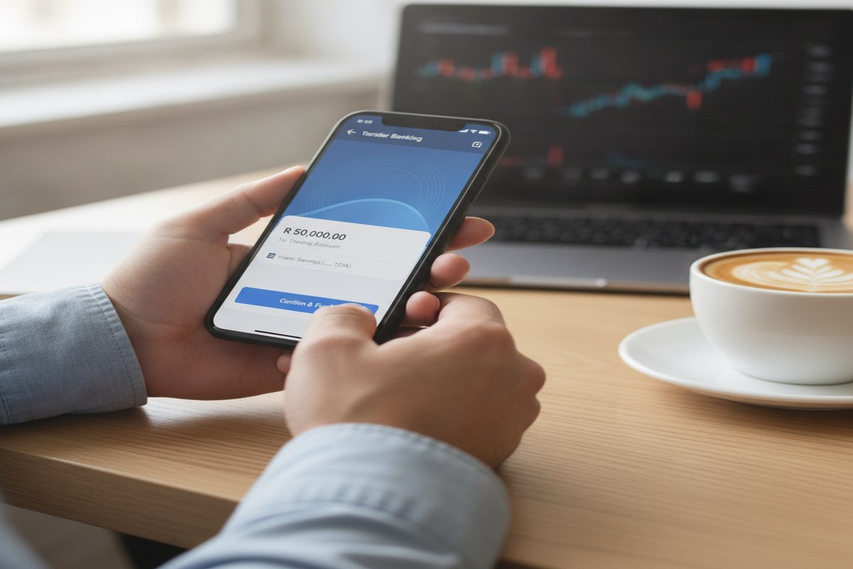 Using a smartphone banking app to fund a trading account in rand